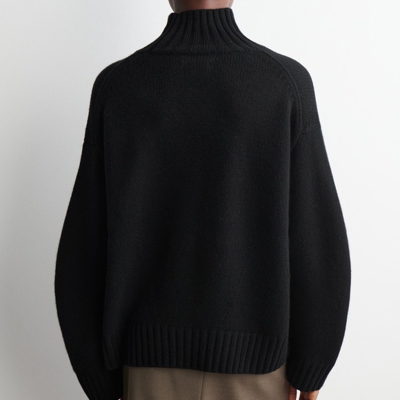 COS Chunky Pure Cashmere Mock-Neck Sweater Black Size Medium - Picture 6 of 14